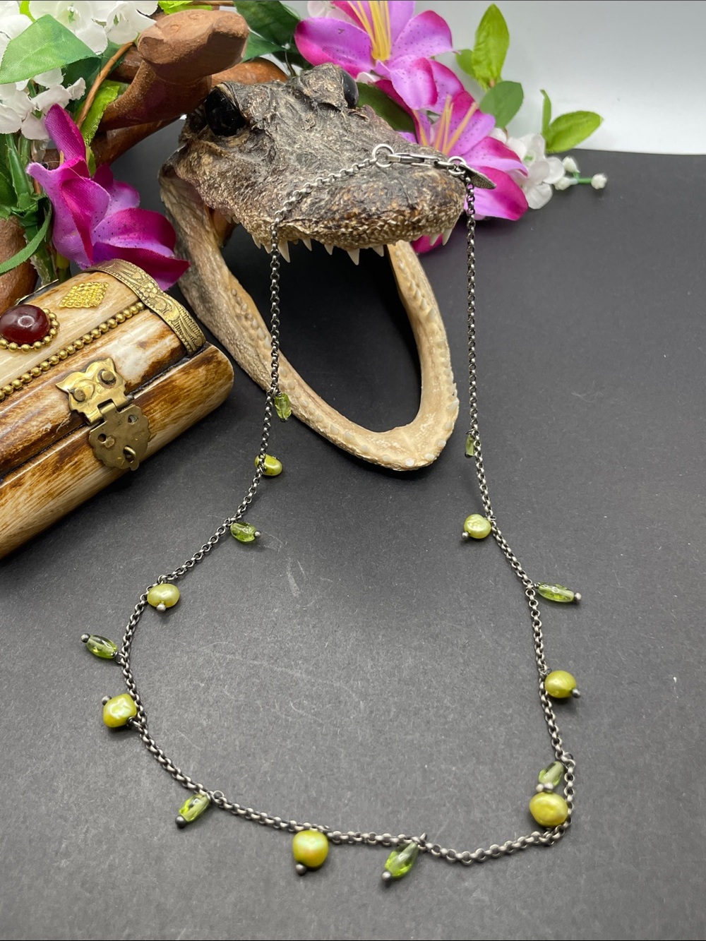 Silpada peridot and pearl necklace 925 B17